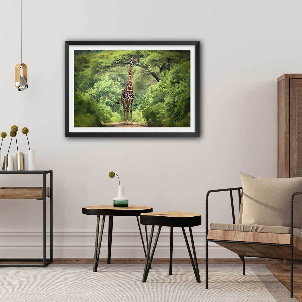 Affiche Girafe inattendue Affiche sous cadre noir
