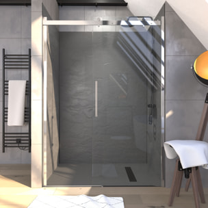 Porte de douche 140x200 cm + 1 porte coulissante verre trempé 8mm - sens d'ouverture réversible