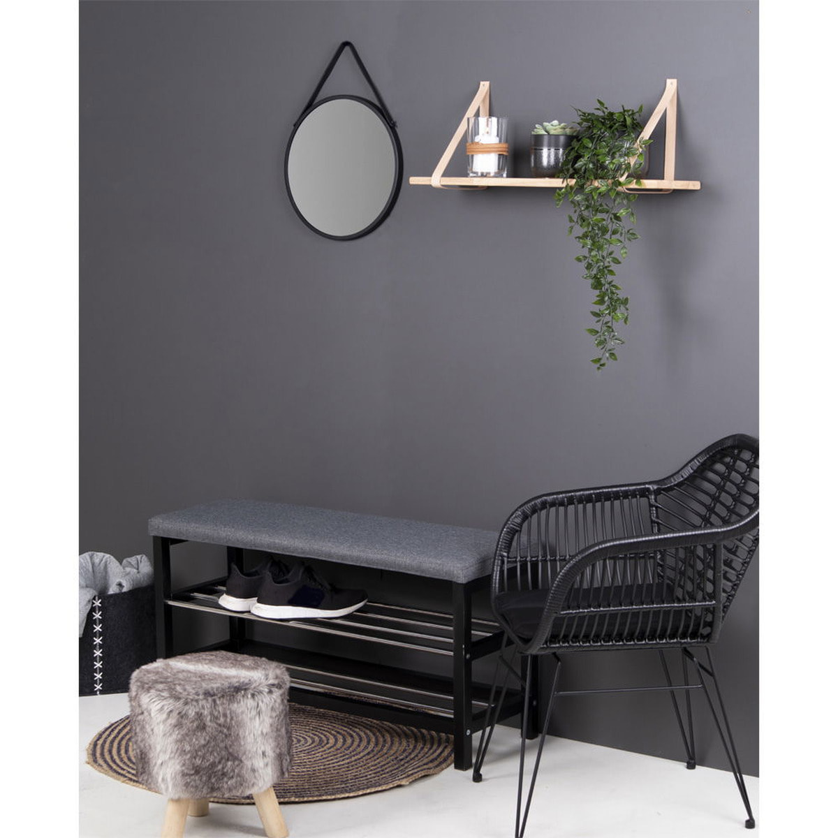 Mensola da parete Forno in legno naturale con cinghie in pelle marrone 120x20 cm