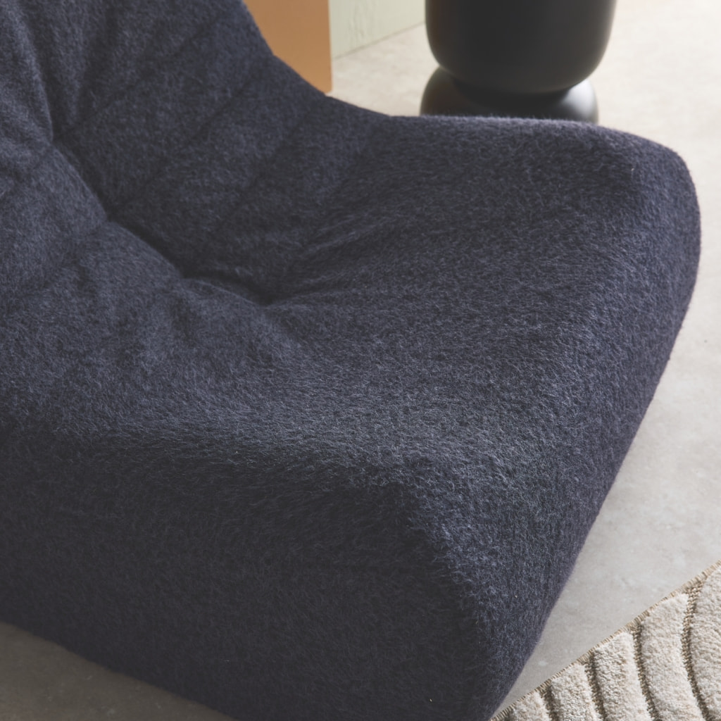 Chauffeuse tissu effet alpaca 1 place. bleu foncé. style contemporain. L 91 x P 105 x H 72cm