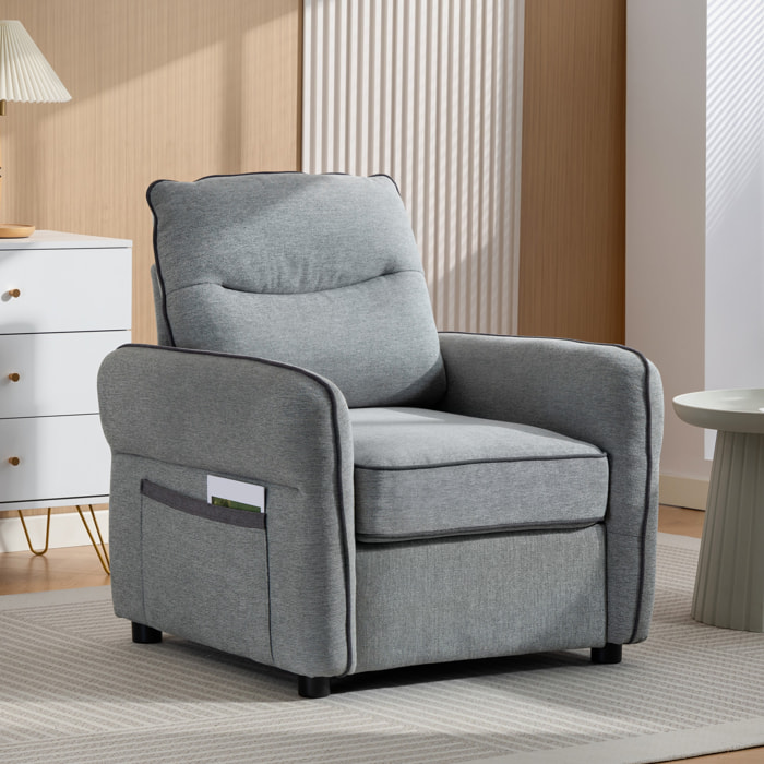 Fauteuil moderne haut dossier grand confort poche rangement velours gris
