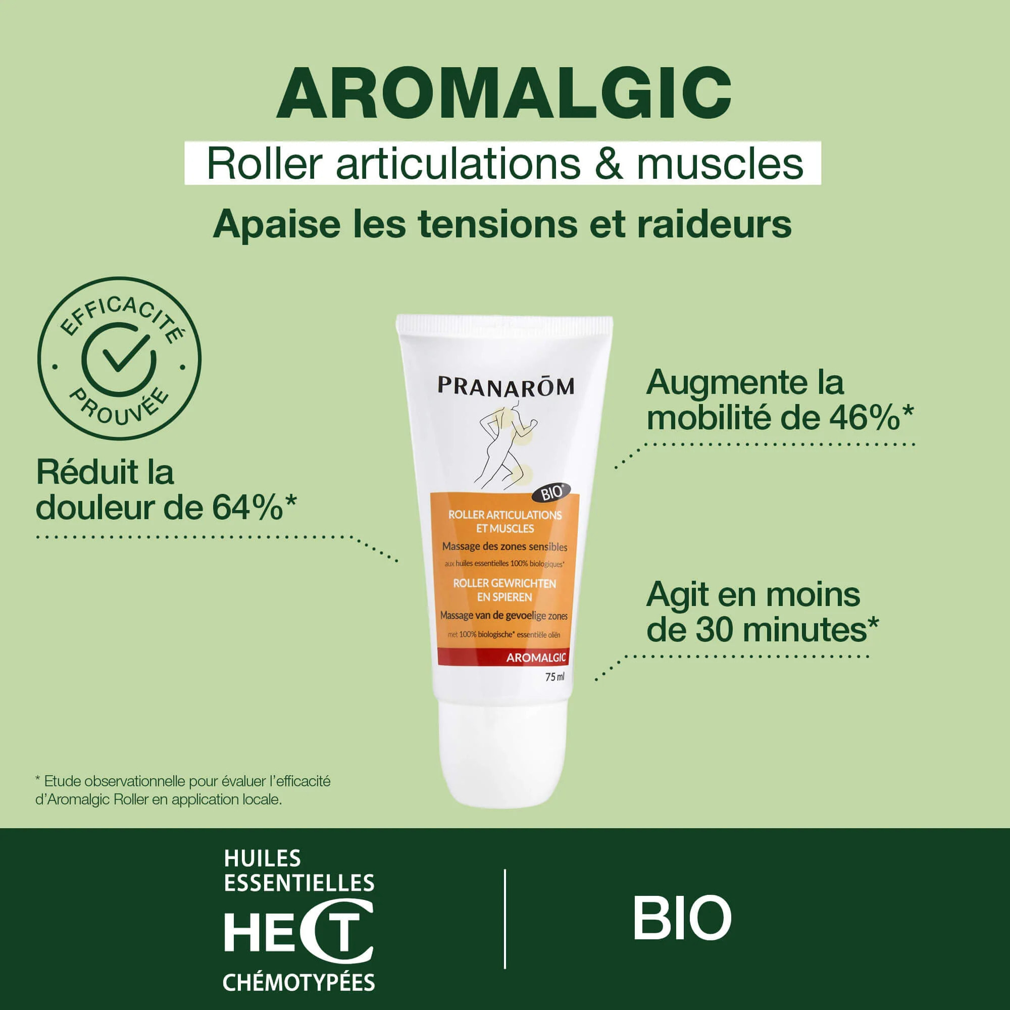 Pranarom - Roller articulations et muscles - Bio - 75 ml