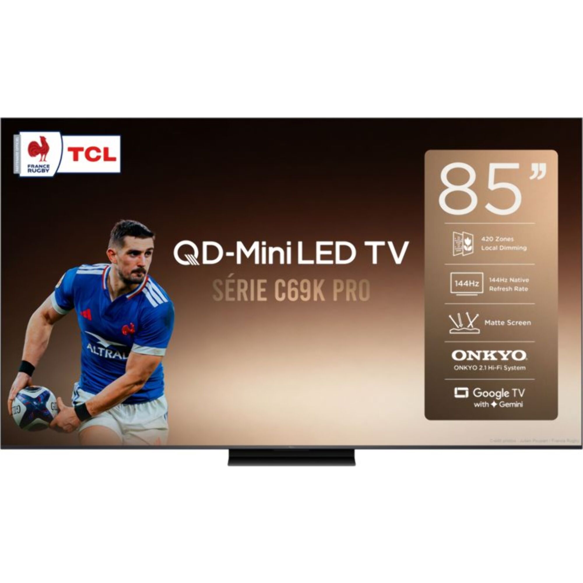 TV Mini LED TCL 85C69K PRO (2026) 85" (216 cm) - Expérience Gaming, 144Hz, Google TV
