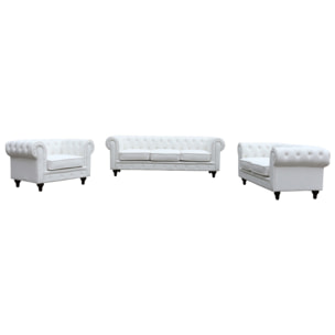Canapé fixe Chesterfield "Aliza" - 208 x 82 x 70 cm - 3 places - Blanc