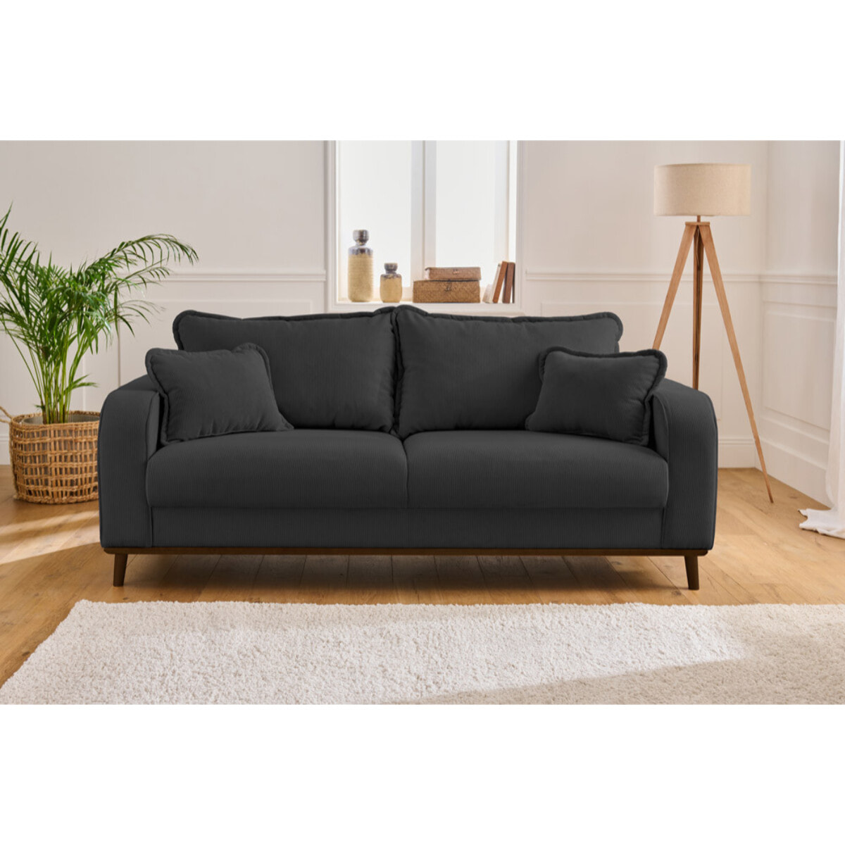 Albane - canapé 3 places - en velours côtelé - Gris foncé