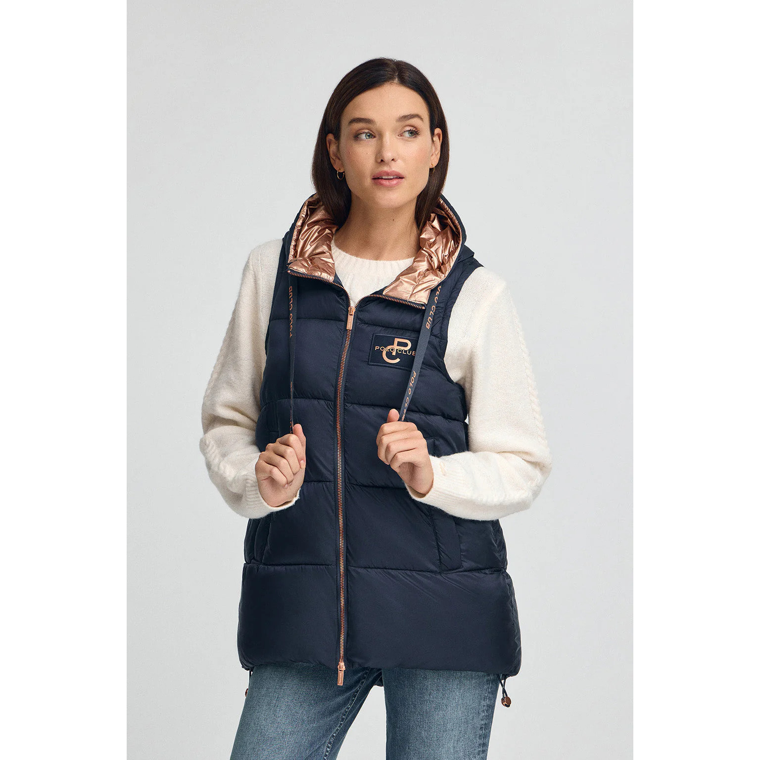 Gilet trapuntato blu marino con logo Polo Club