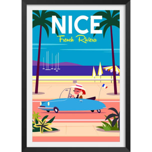 Poster nice promenade des anglais Affiche + cadre en bois - Noir
