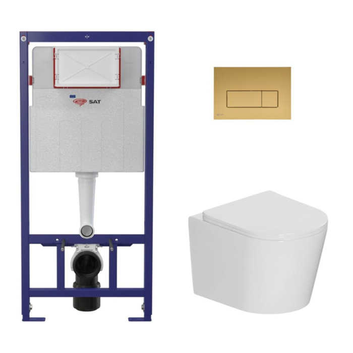 Pack WC bâti-support léger 112 cm ECO 2L Swiss Aqua Technologies + WC suspendu Ceramia + plaque or mat (STECE14WT06-FR)
