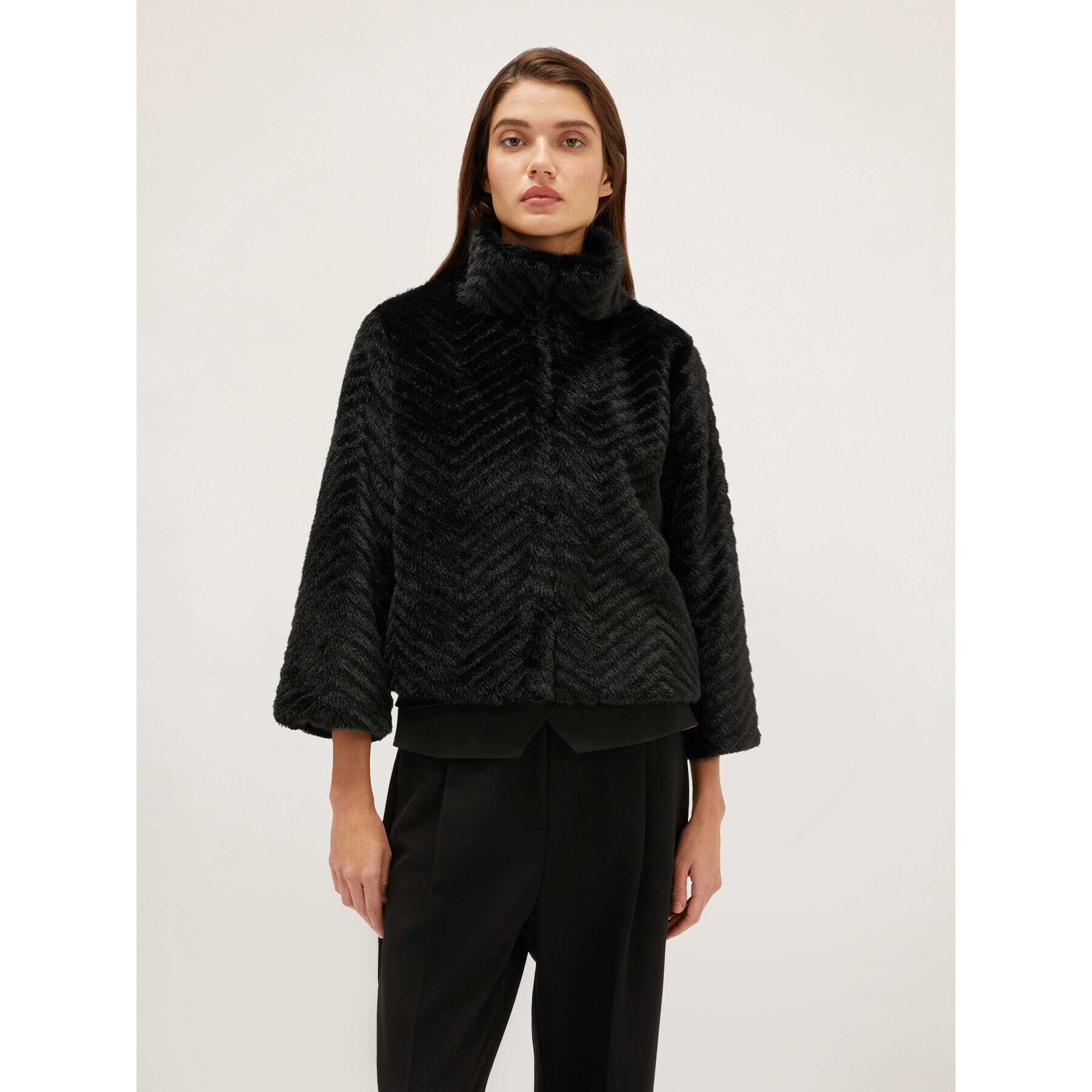 Motivi - Capa corta teddy corte espigado - Negro