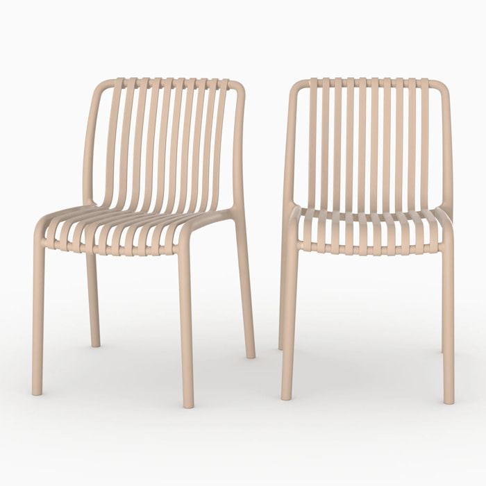 Lot de 2 chaises de jardin empilables en plastique beige - Duli