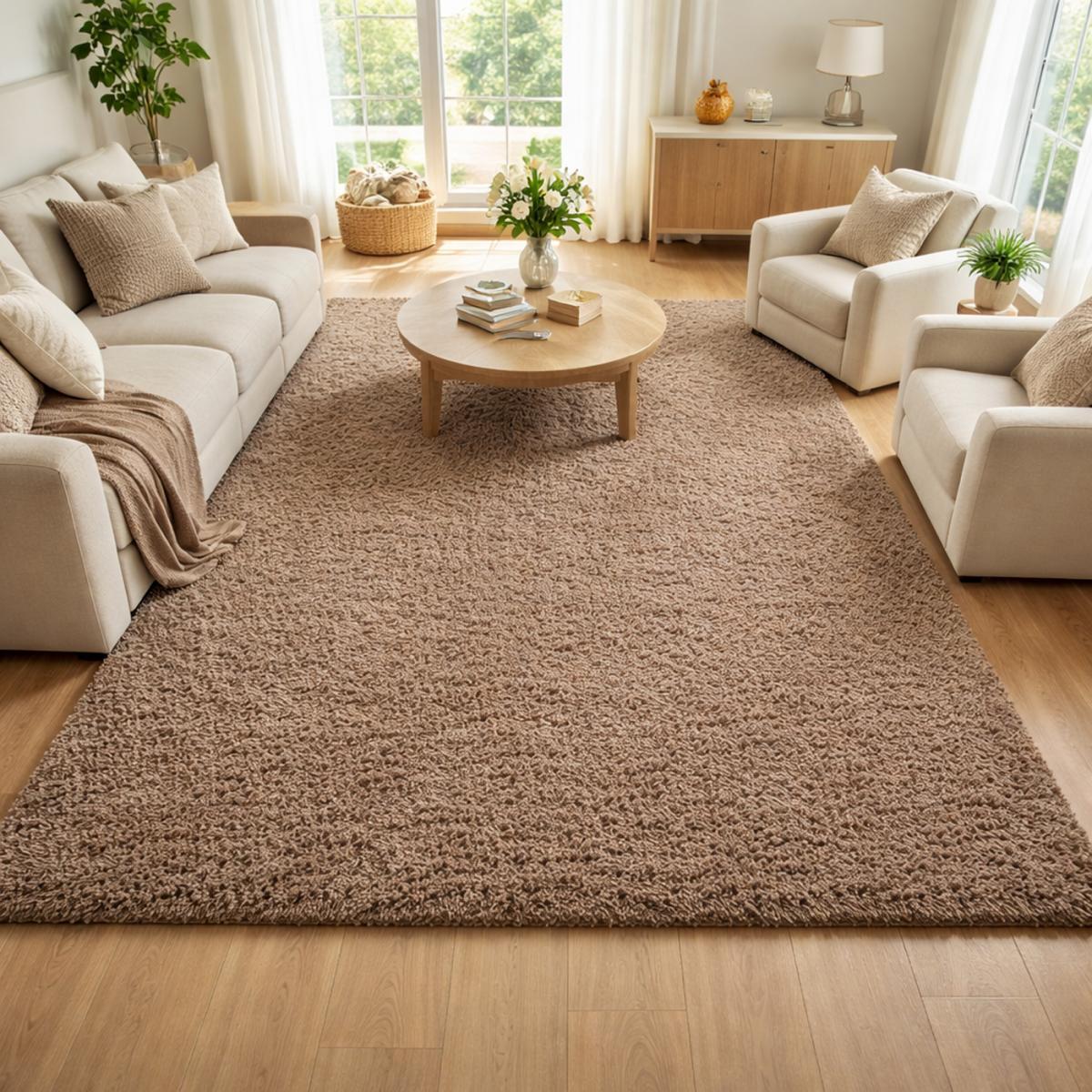 Tapis poils longs shaggy tissé motif uni ZASIVE