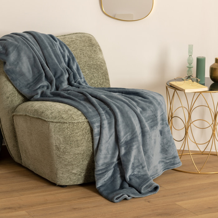 Plaid uni en flanelle - bleu orage 180x230 cm