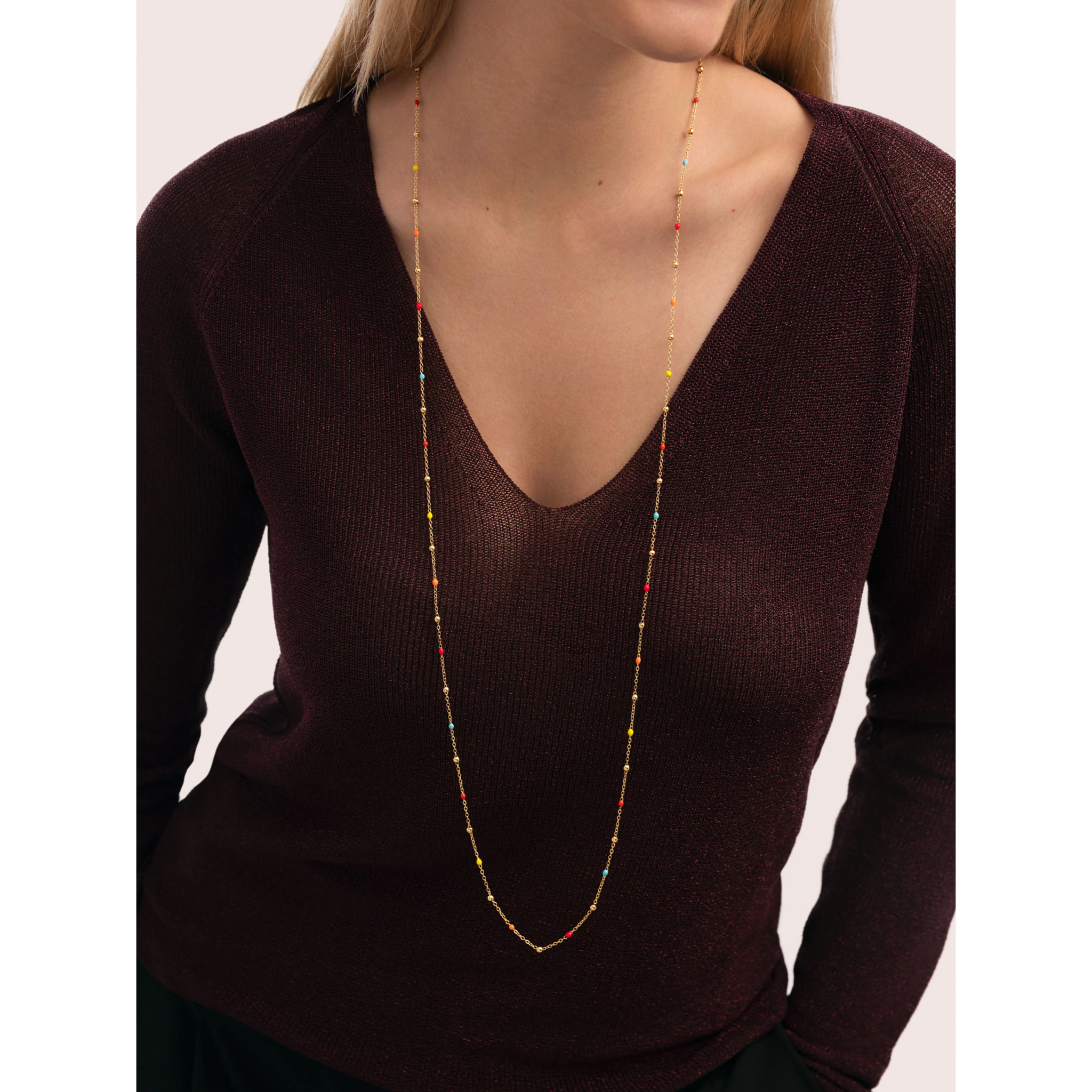 Collar Long Dots L Colors Enamel Acero Baño Oro