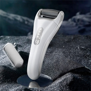 Lima eléctrica para callos y durezas de pies. 4 intensidades y batería recargable. Con base de sujeción.