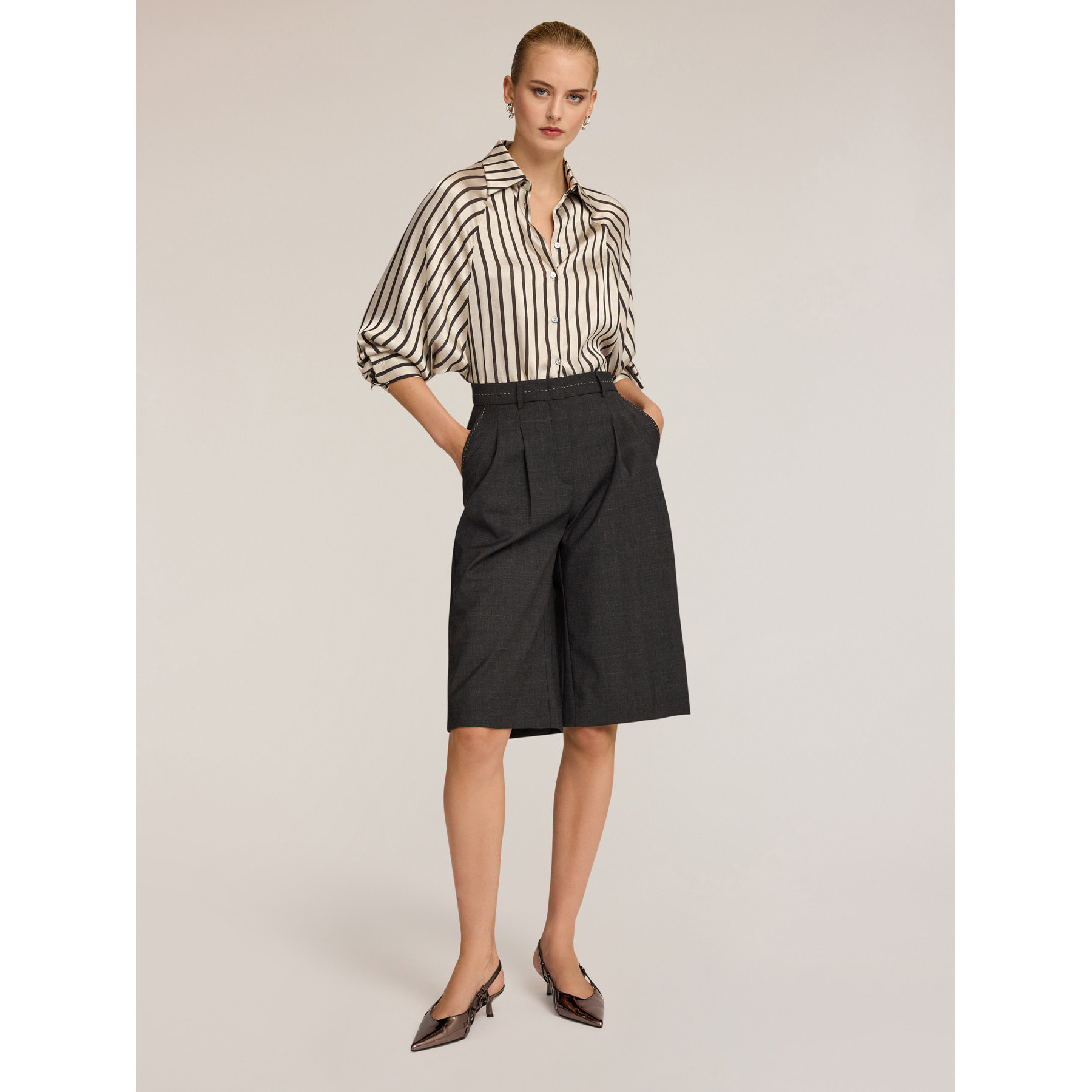 Motivi - Bermudas de talle alto con costuras - Gris