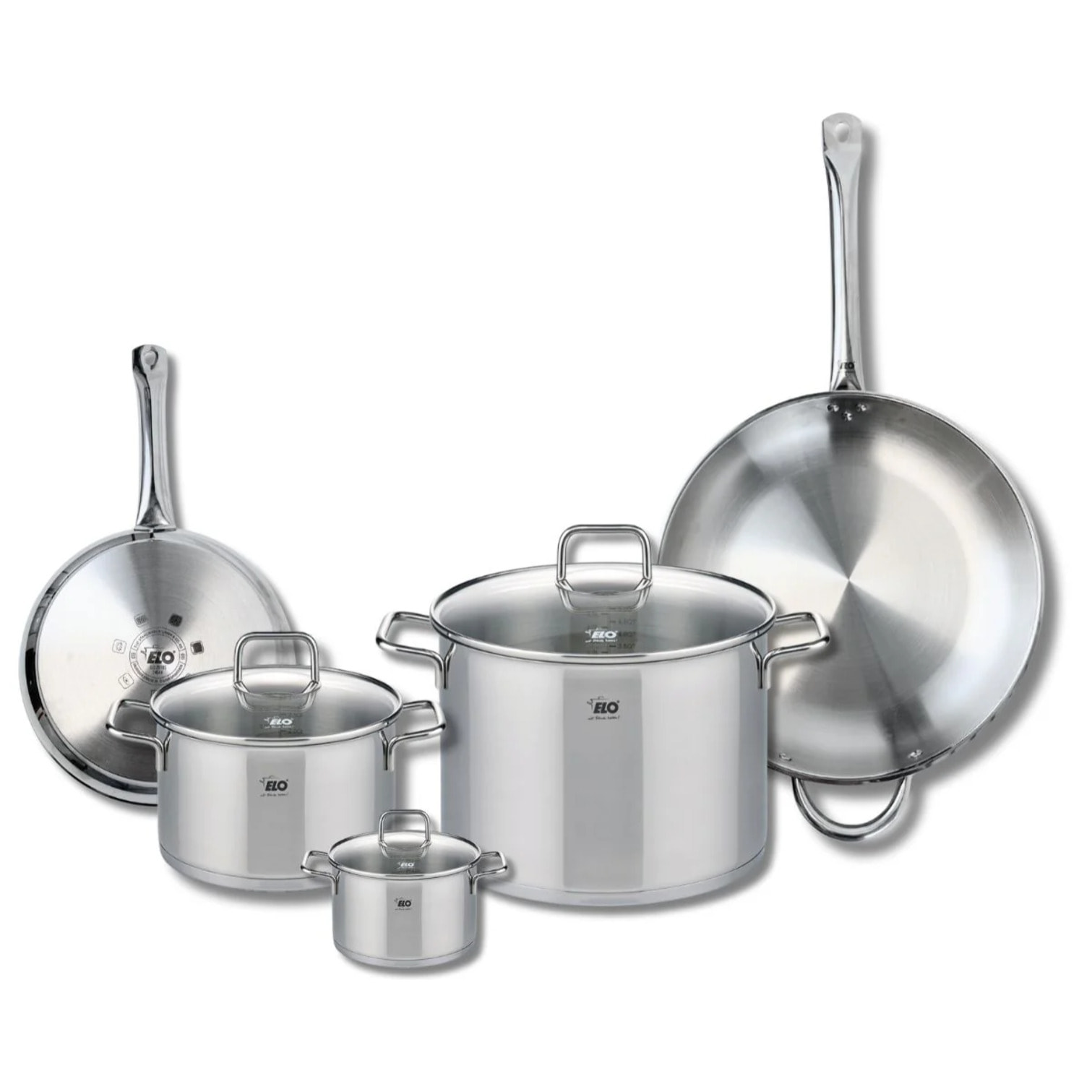 Ensemble de 2 Poêles de cuisson 24 et 32 cm et 3 faitouts 12, 20 et 26 cm Elo Profi Citrin