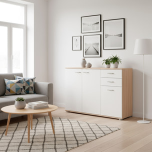 Credenza 3 Ante E 2 Cassetti Credenza Soggiorno Cucina Madia Moderna Multi Spazio Mobile Credenza in Legno Itaca 103 X 70 x 35 Cm Bianco e Rovere