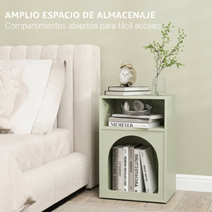 Juego de 2 Mesitas de Noche Modernas Mesillas de Noche Estrechas con 2 Compartimentos Abiertos Diseño en Forma de Arco Mesas Auxiliares para Salón Dormitorio 40x30x60 cm Verde Claro