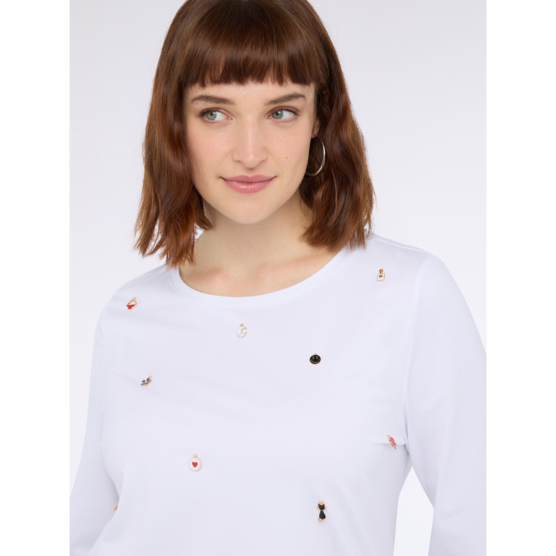 Fiorella Rubino - Camiseta de jersey de algodón con charms - Blanco