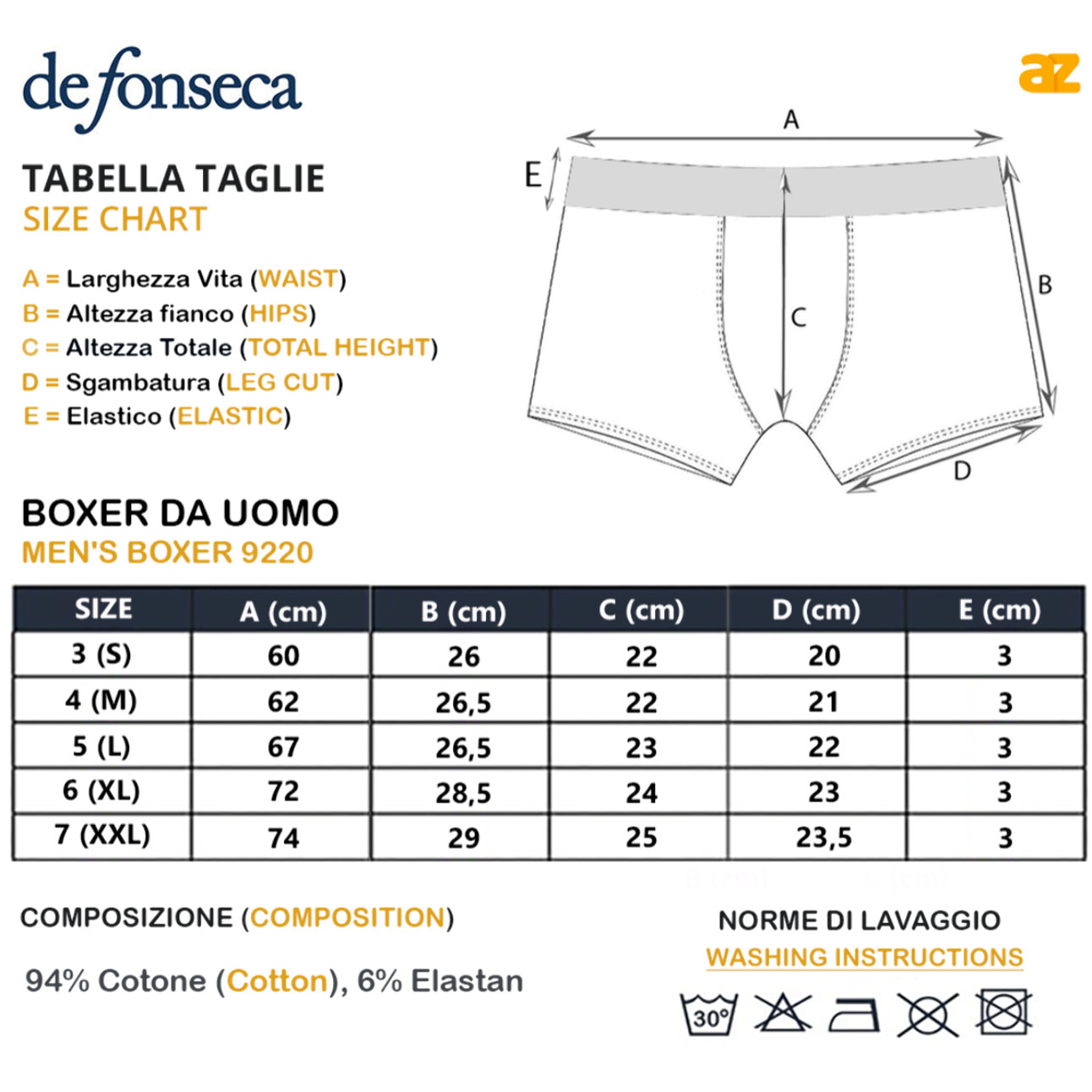 Boxer da Uomo De Fonseca Art.9220 Confezione da 6 Pz Multicolore