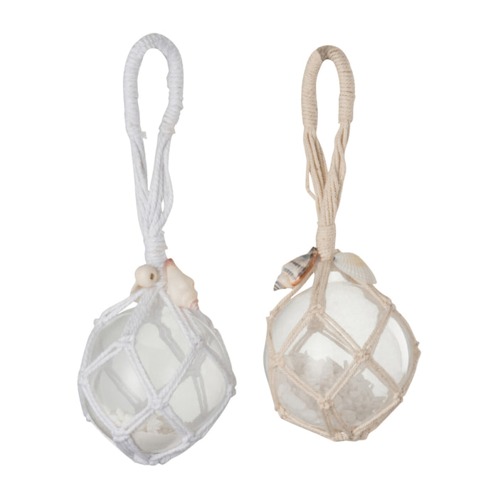 J-Line boules de Noël Nid - verre - blanc/beige - 2 pcs