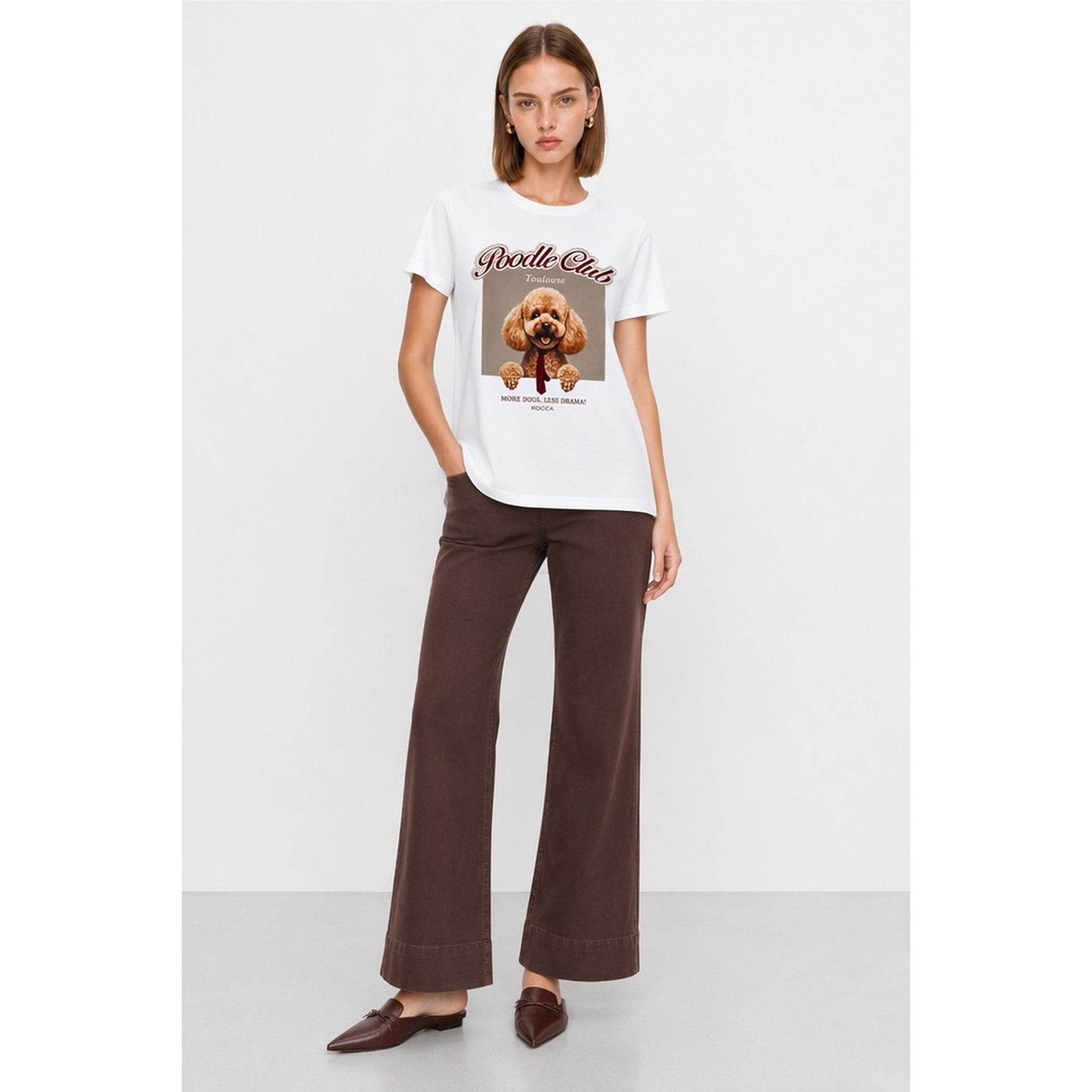 Kocca - T-shirt da donna in cotone con stampa di barboncino Donna