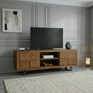 Meuble TV en bois motif damier 150 cm OKA