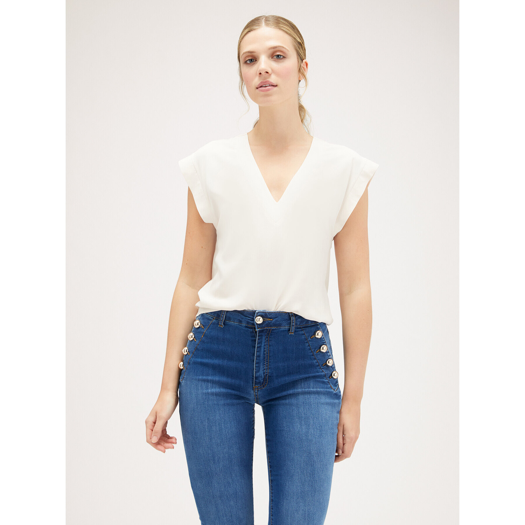 Motivi - Blusa scollo a v in viscosa - Bianco