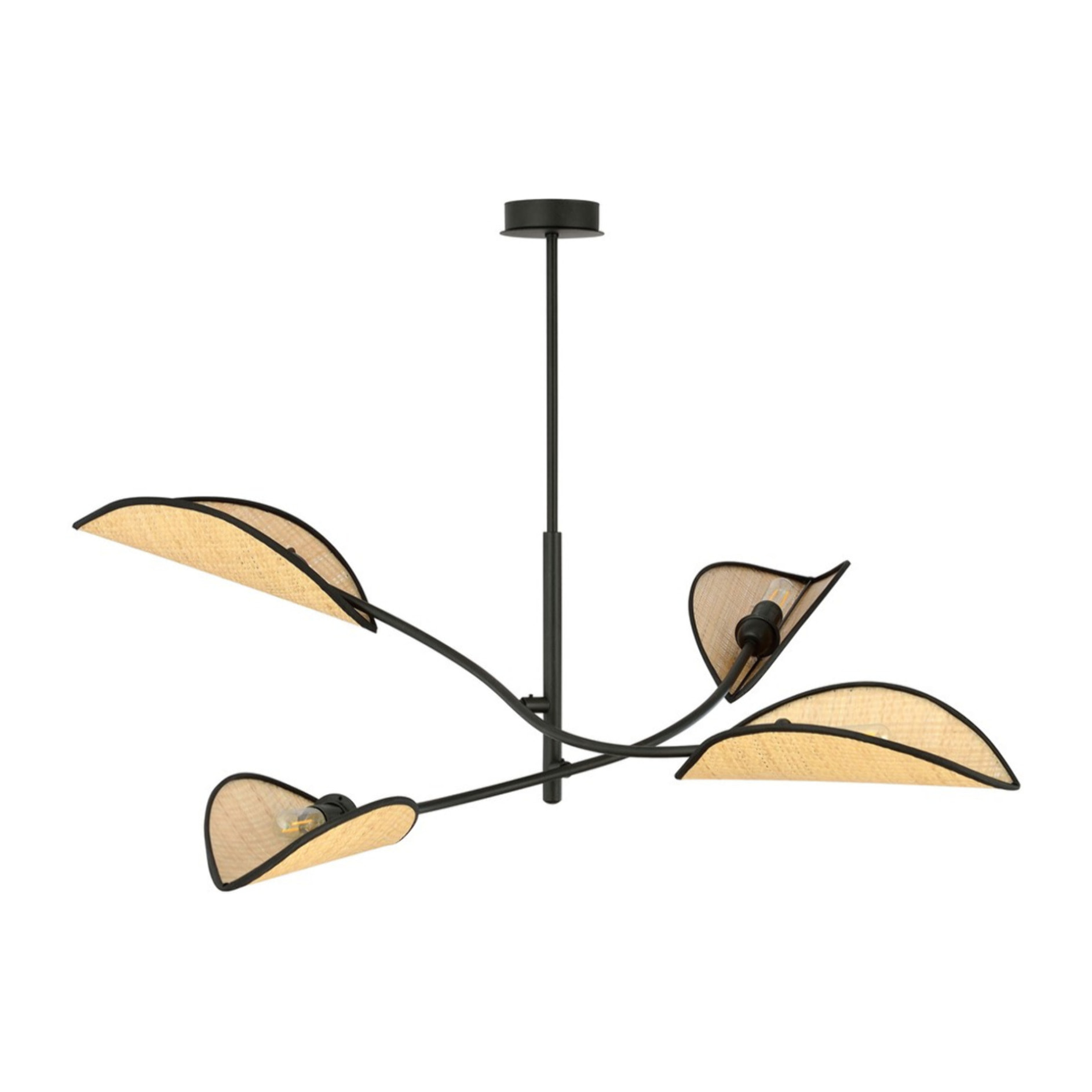 Lampada a sospensione Lotus in acciaio nero e rattan
