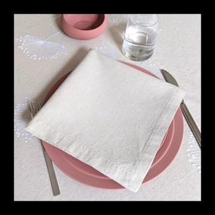 Serviette lin & coton lavé brodé beige Brise d'ete naturel