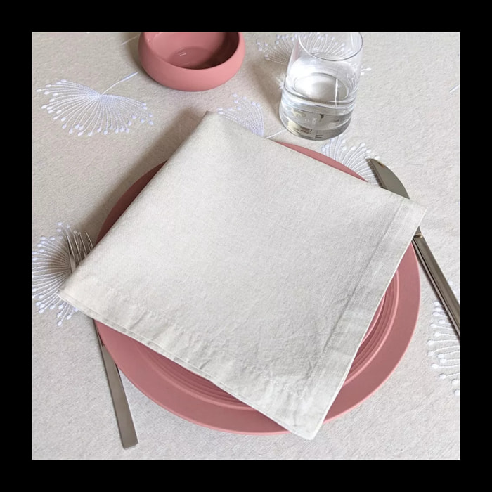 Serviette lin & coton lavé brodé beige Brise d'ete naturel