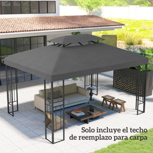 Techo de Repuesto para Cenador, 4x3 m, Cubierta de Repuesto con Techo Doble, 10 Orificios de Drenaje y Protección UV, SOLO Toldo de Recambio para Pabellón Gazebo, Gris Oscuro