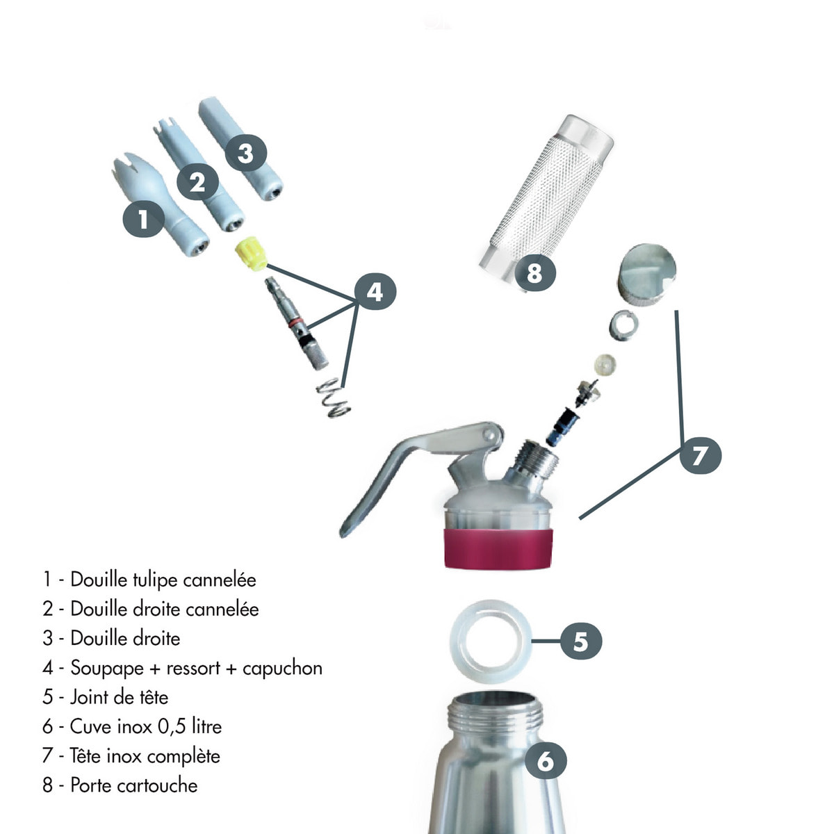 Siphon professionnel inox GOBEL - cuve inox - tête inox - 1L