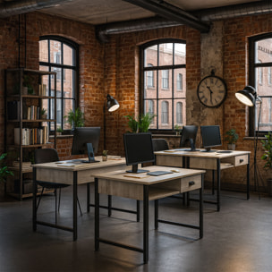 Otari - Scrivania in stile industrial bleach con cassetto e vano a giorno, 110x50xH76 cm