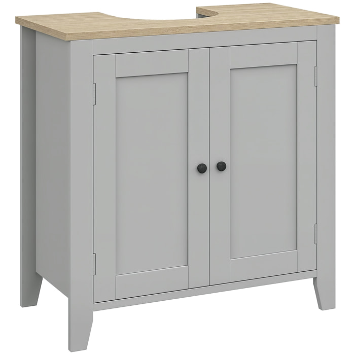 Mueble bajo Lavabo Mueble de Baño con 2 Puertas y Estante Ajustable Armario de Baño para Lavabo con o sin Pedestal Estilo Moderno 60x30x60 cm Gris