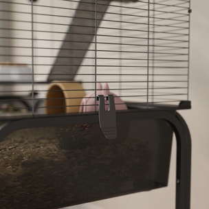 Jaula para Animales Pequeños de 4 Niveles con Ruedas Jaula para Roedores con Bandeja Profunda Rampas Plataformas Comedero y Bebedero Recinto para Chinchillas Hurones Hámster 73x47x123 cm Negro