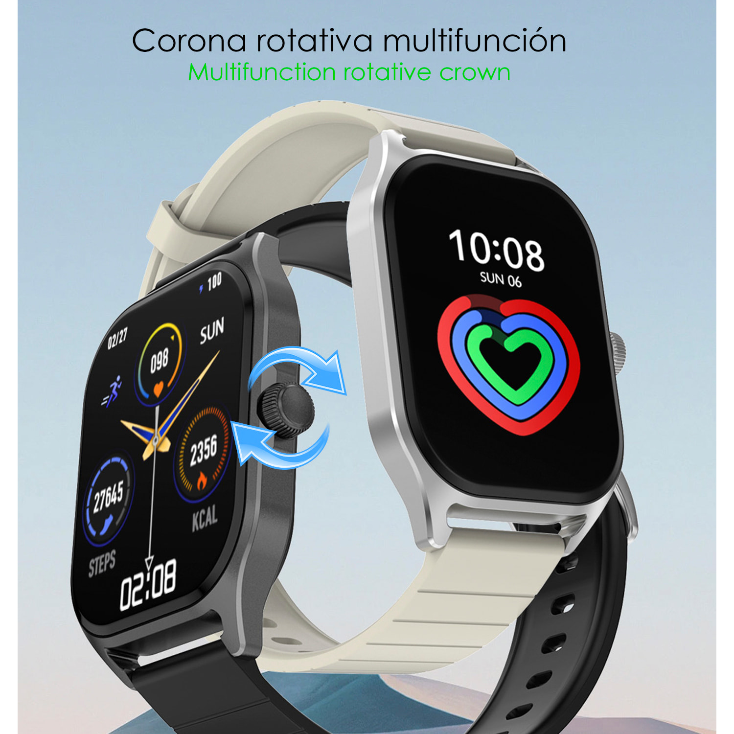 Smartwatch DT99 con schermo AMOLED da 2,04". Monitoraggio della salute, oltre 150 modalità sportive, notifiche, accesso all'assistente vocale.
