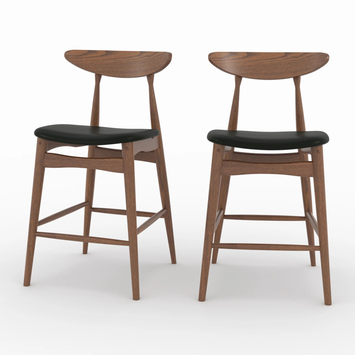 Lot de 2 chaises pour ilot central 63,5 cm en cuir synthétique noir  - Josette