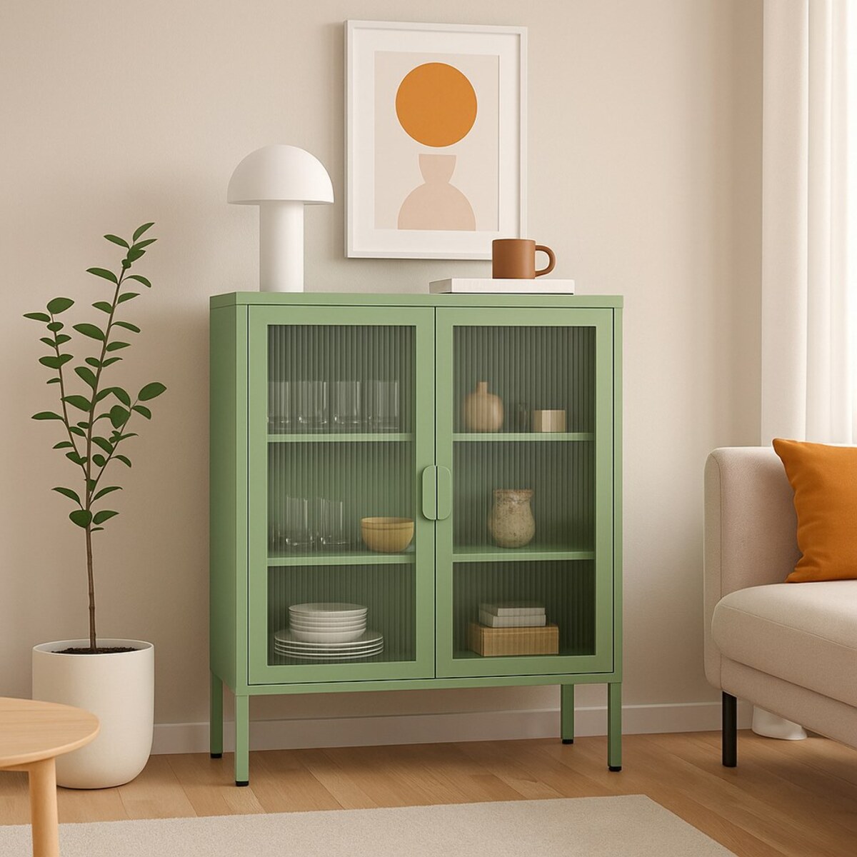 Vetrina in metallo 2 ante con ripiani 80x38x100h cm verde - Pop