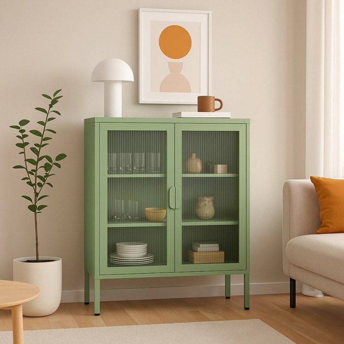 Vetrina in metallo 2 ante con ripiani 80x38x100h cm verde - Pop