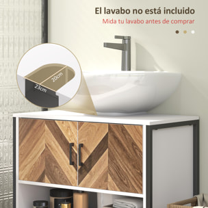 Mueble bajo Lavabo Mueble de Lavabo con Pie Mueble de Baño con 2 Puertas Patrón en Espiga y Compartimento Abierto para Lavabo con Pedestal o con Pie 80x40x60 cm Crema y Nogal