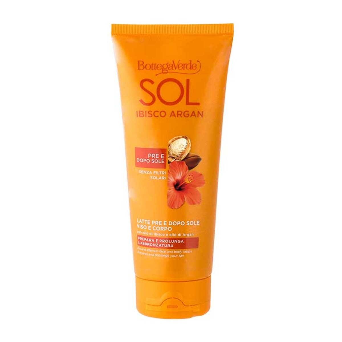 SOL Ibisco Argan - Latte pre e dopo sole - viso e corpo - prepara e prolunga l'abbronzatura - con olio di Ibisco e olio di Argan - pre e dopo sole - senza filtri solari