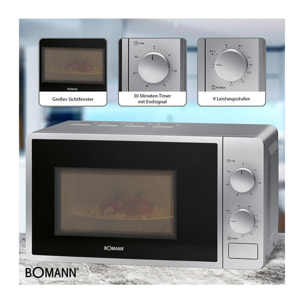 Micro-ondes avec gril 20L 1150W Bomann MWG 6015 CB Argent