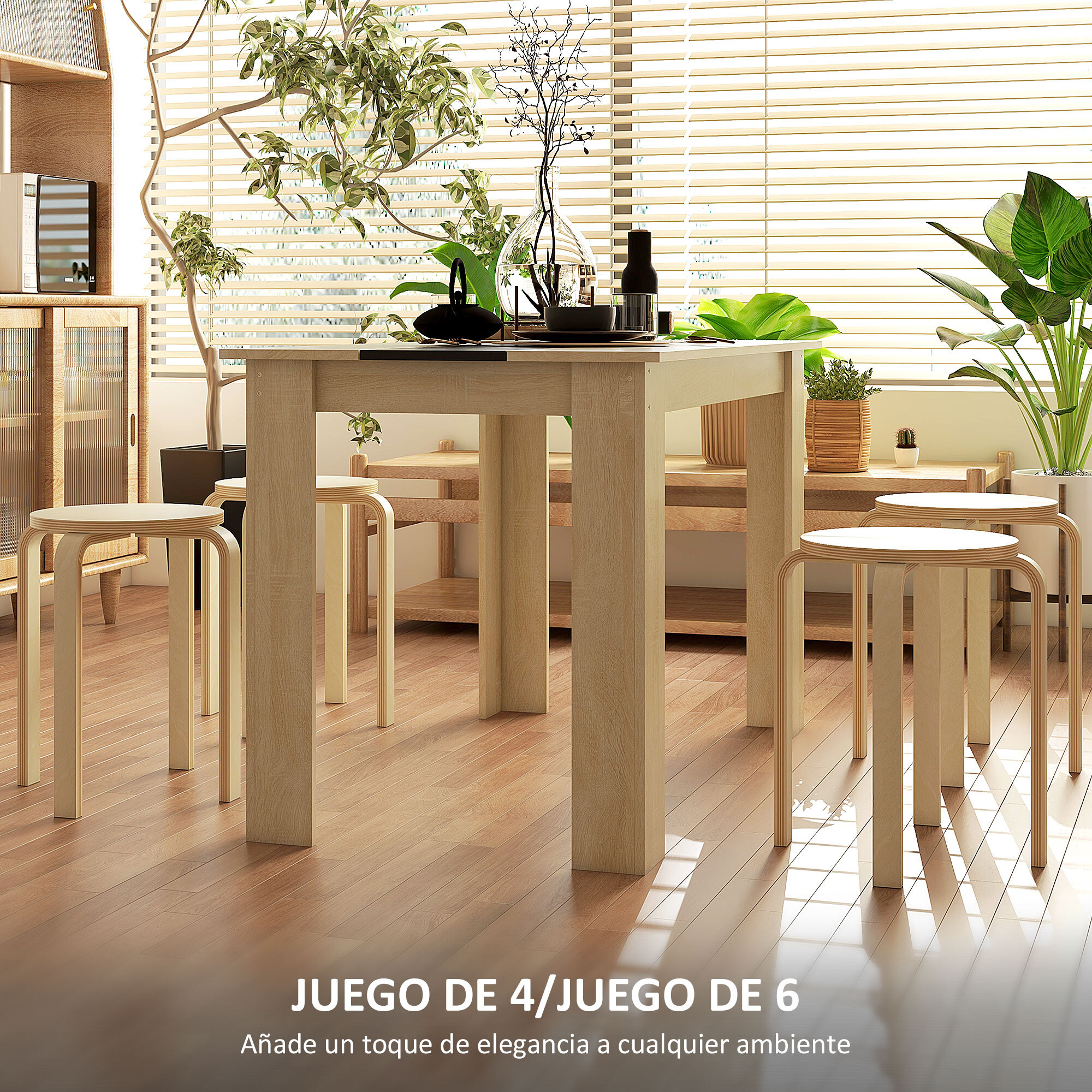Taburetes Apilables Juego de 4 Taburetes Multiusos Taburetes de Madera Redondos Carga 120 kg para Cocina Salón Dormitorio Estudio Ø40x45 cm Madera Natural