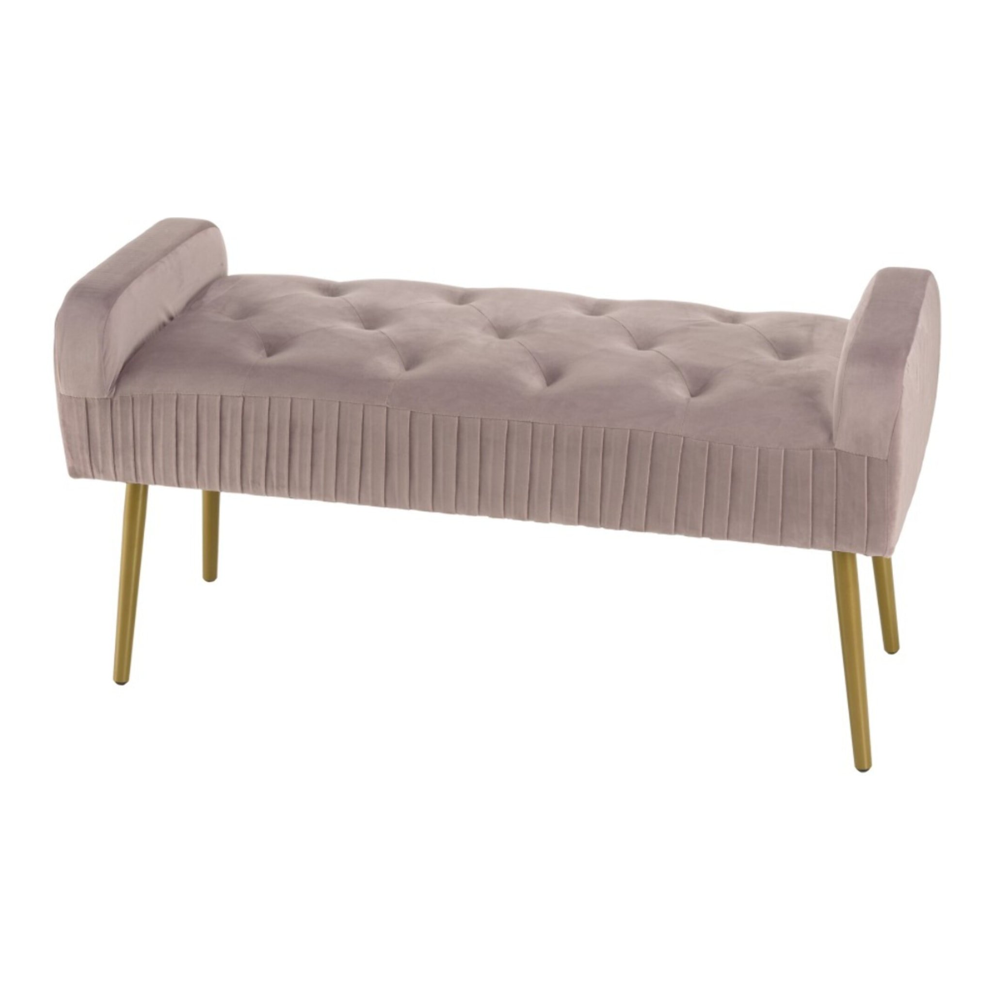 AGATHE - Banc de lit velours rose poudré pieds métal doré