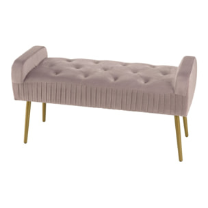 AGATHE - Banc de lit velours rose poudré pieds métal doré
