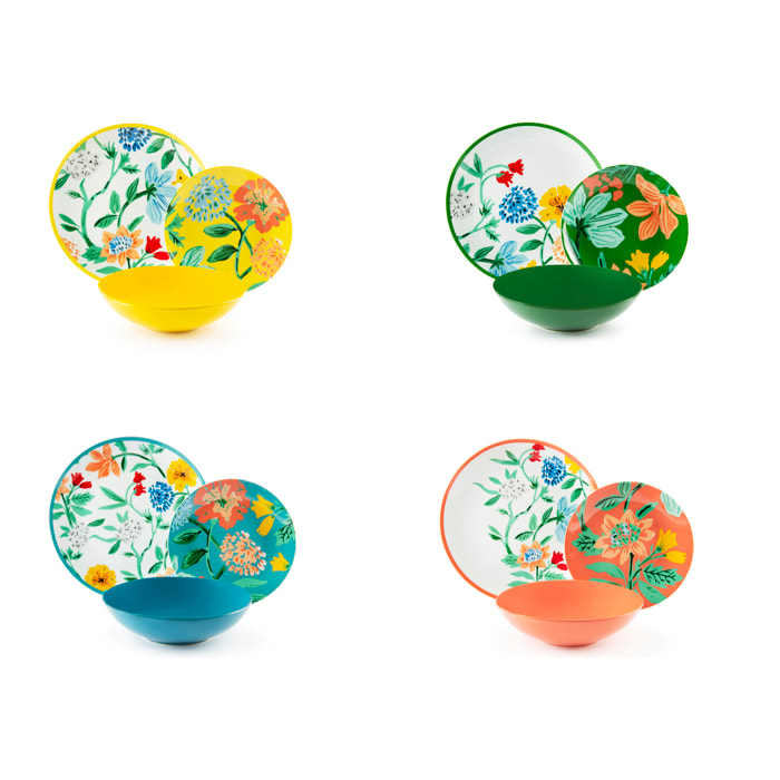 Service assiettes 12 pièces Excelsa – Eze Sur Mer, Porcelaine et Grès Multicolore