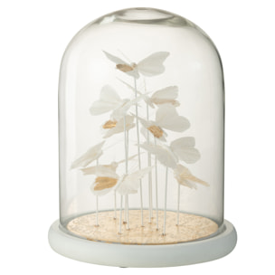 J-Line cloche Papillons + Points - verre - blanc/or - large