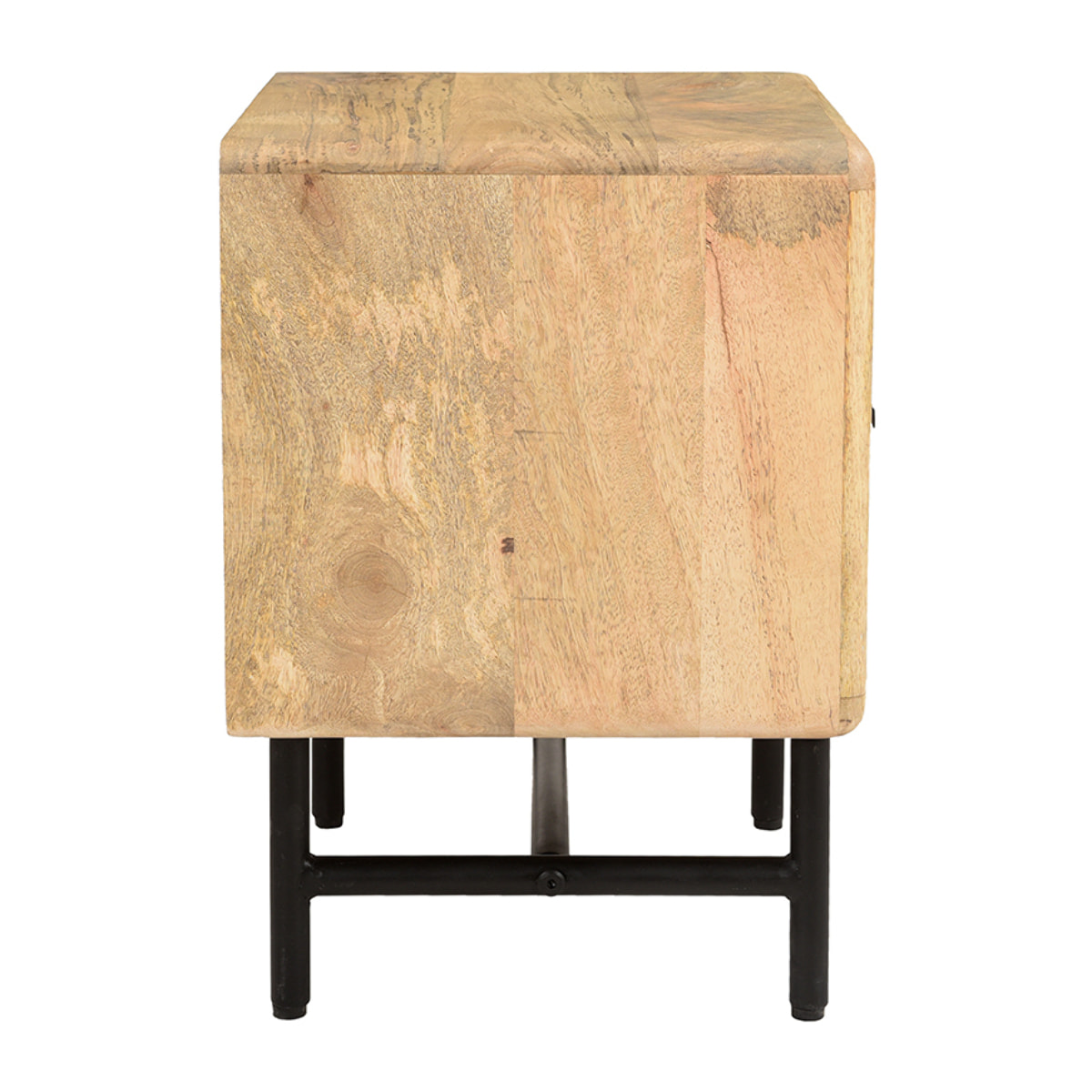 Table de chevet avec rangements bois manguier massif gravé et métal noir MORISSON