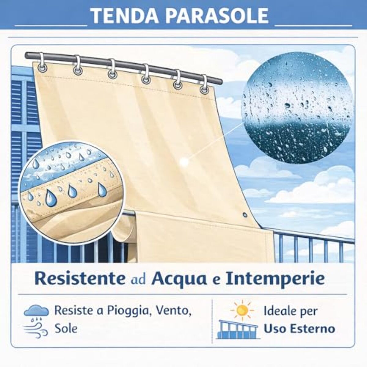 Intrecci Tenda da Sole Impermeabile per Verande e Balconi con Occhielli Righe Marrone